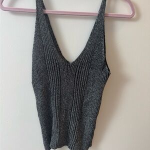 Metallic Black/Gray Ribbed Knit Women's Top